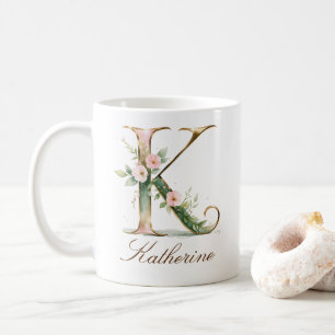 Elegant Gold Floral Letter K Monogram Mug