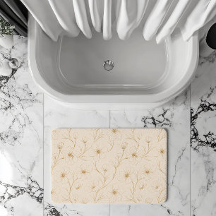 Elegant Gold Floral Line Art Seamless Pattern Bath Mat