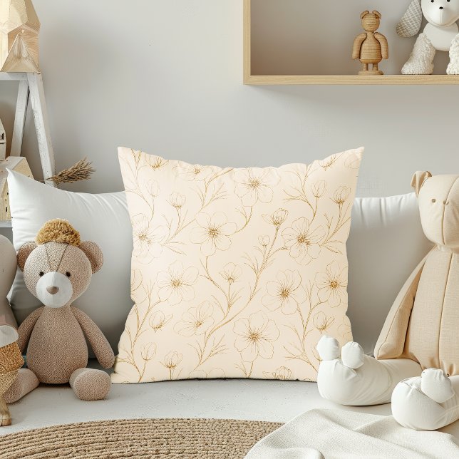 Elegant Gold Floral Line Art Seamless Pattern Cushion (Creator Uploaded)