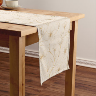 Elegant Gold Floral Line Art Seamless Pattern Medium Table Runner