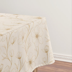 Elegant Gold Floral Line Art Seamless Pattern Tablecloth