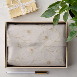 Elegant Gold Floral Line Art Seamless Pattern Tissue Paper