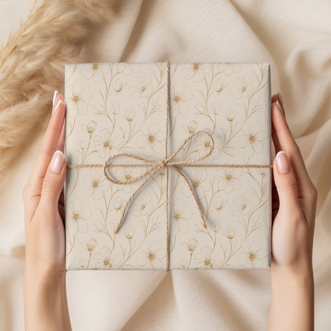 Elegant Gold Floral Line Art Seamless Pattern Wrapping Paper (Creator Uploaded)