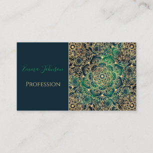 Elegant Gold Floral Mandala Green Blue Design Business Card
