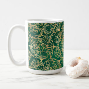Elegant Gold Floral Mandala Green Design Coffee Mug