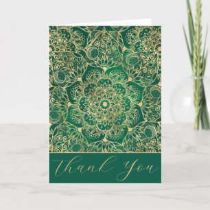Elegant Gold Floral Mandala Green Design Thank You Card