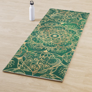 Elegant Gold Floral Mandala Green Design Yoga Mat