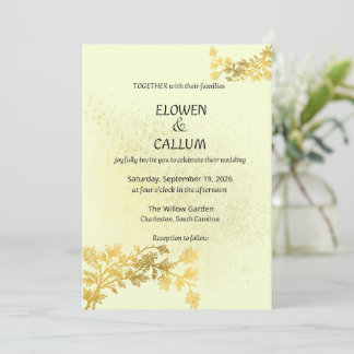 Elegant Gold Floral Minimalist Wedding Invitation