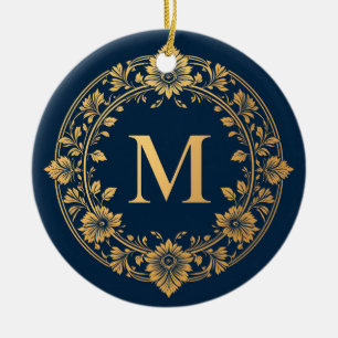 Elegant Gold Floral Monogram Design Ceramic Tree Decoration
