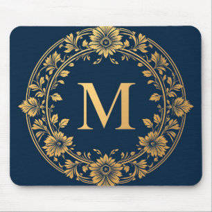 Elegant Gold Floral Monogram Design Mouse Mat