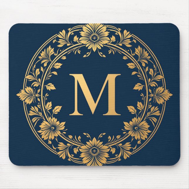 Elegant Gold Floral Monogram Design Mouse Mat (Front)
