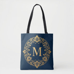 Elegant Gold Floral Monogram Design Tote Bag