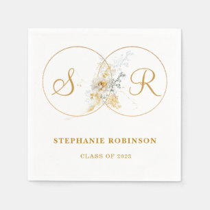 Elegant Gold Floral Monogram Graduation  Napkin