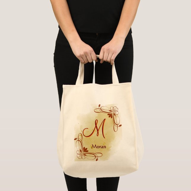Elegant Gold Floral Monogram Tote Bag (Front (Product))