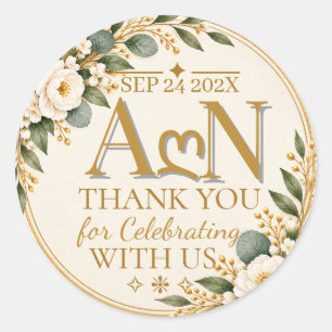 Elegant Gold Floral Monogram Wedding Classic Round Sticker
