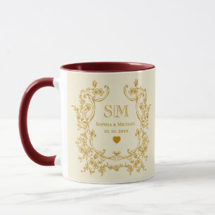Elegant Gold Floral Monogram Wedding Mug