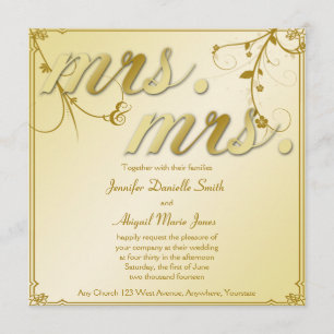 Elegant Gold Floral Mrs. & Mrs. Wedding Invitation