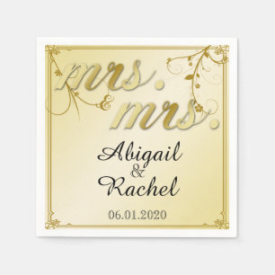 Elegant Gold Floral Mrs Wedding Napkin