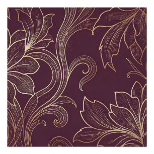 Elegant Gold Floral on Burgundy Pattern Poster