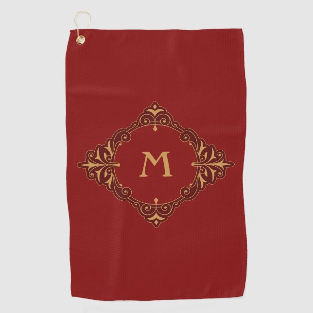 Elegant gold floral ornament design golf towel (Front)