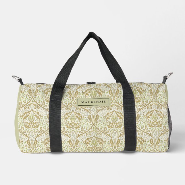 Elegant Gold Floral Pattern Duffle Bag (Front)
