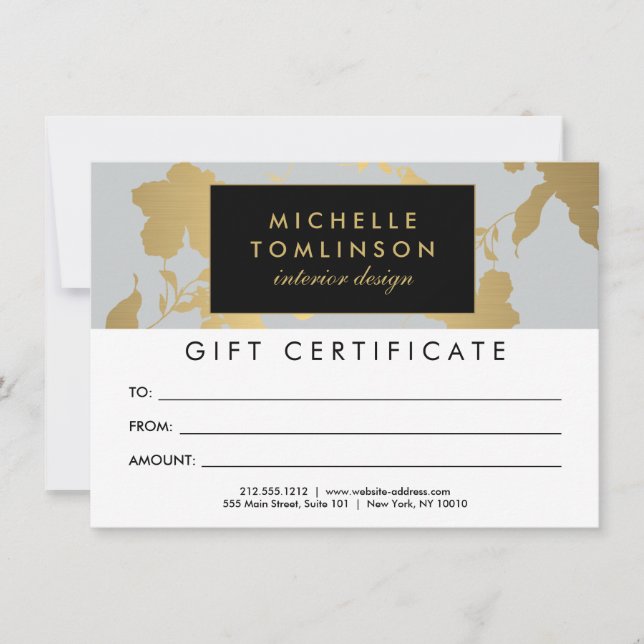 Elegant Gold Floral Pattern Gift Certificate (Front)