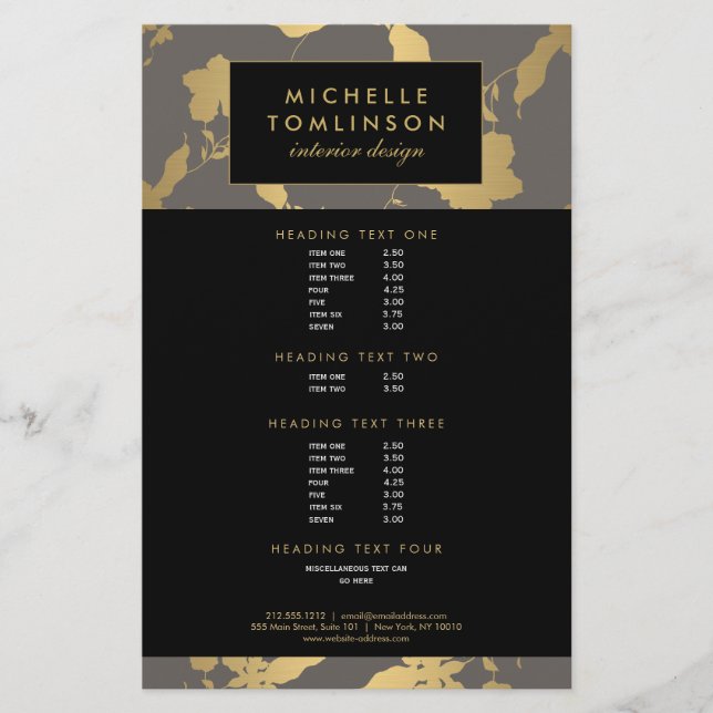 Elegant Gold Floral Pattern Grey Designer Flyer (Front)