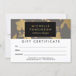 Elegant Gold Floral Pattern Grey Gift Certificate