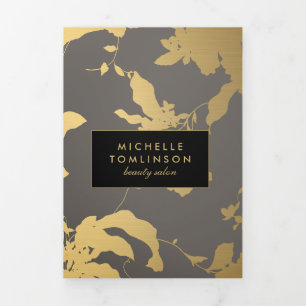 Elegant Gold Floral Pattern Grey Salon Brochure