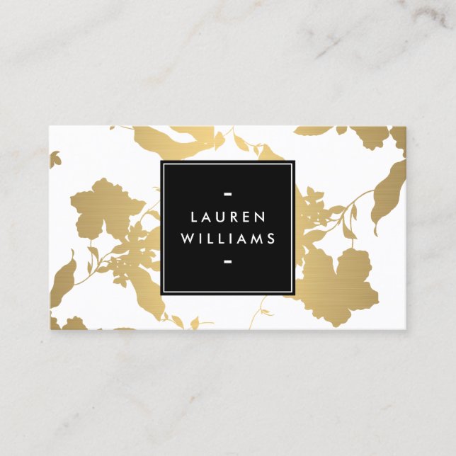 Elegant Gold Floral Pattern on White II Business Card (Front)