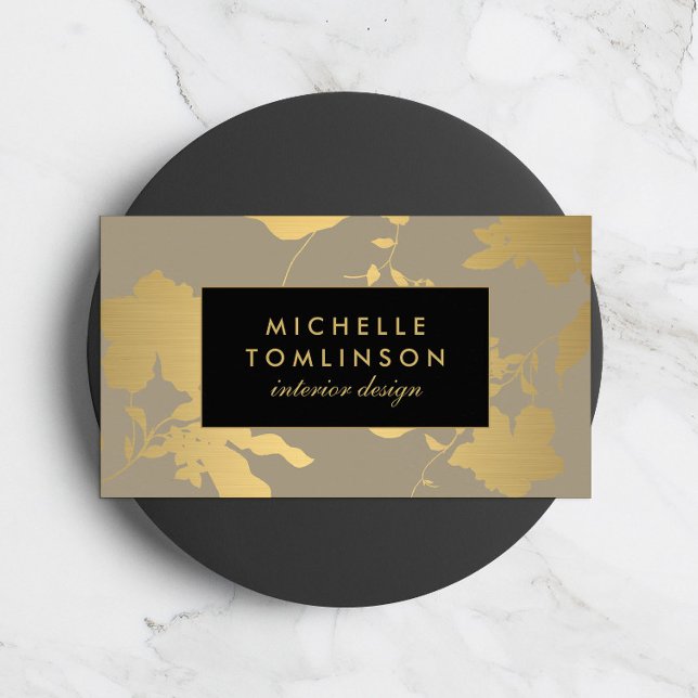Elegant Gold Floral Pattern Tan Designer Business Card (Creator Uploaded)