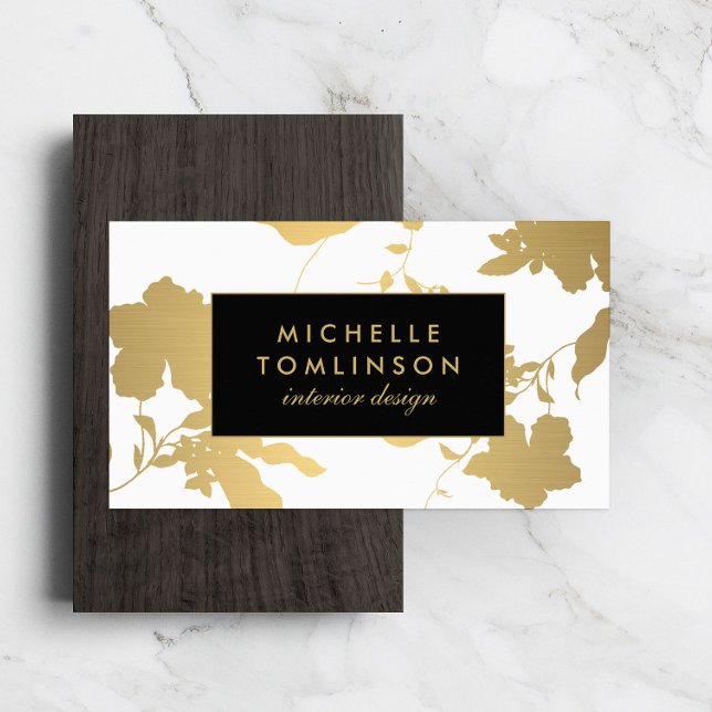 Elegant Gold Floral Pattern White Designer Business Card (Creator Uploaded)