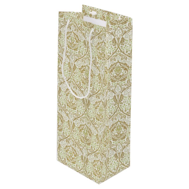 Elegant Gold Floral Pattern Wine Gift Bag (Front Angled)