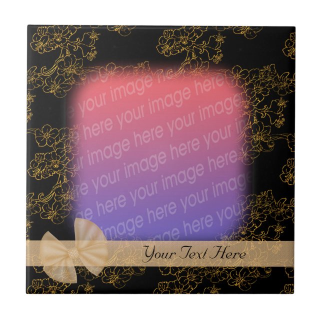 Elegant Gold Floral Pattern Your Photo Tile (Front)