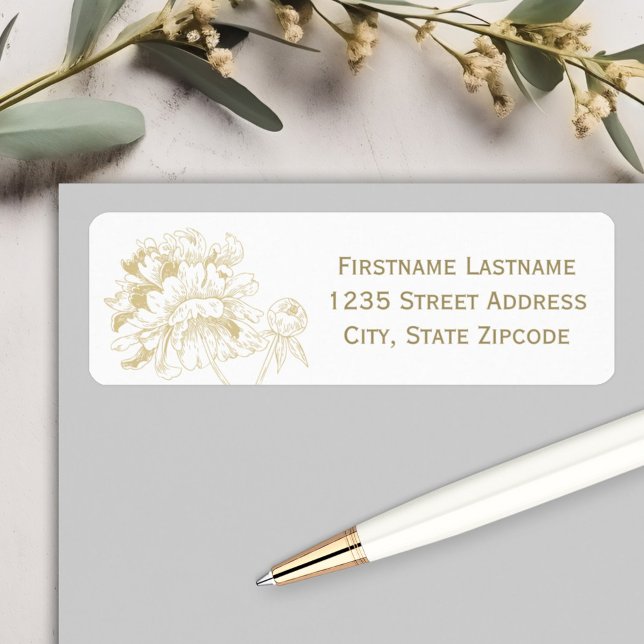 Elegant Gold Floral Peony Wedding Return Address (Creator Uploaded)