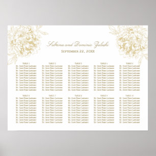 Elegant Gold Floral Peony Wedding Seating Poster