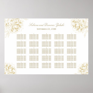 Elegant Gold Floral Peony Wedding Seating Poster
