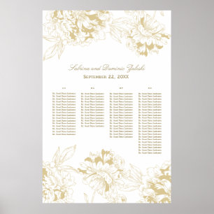 Elegant Gold Floral Peony Wedding Seating Poster