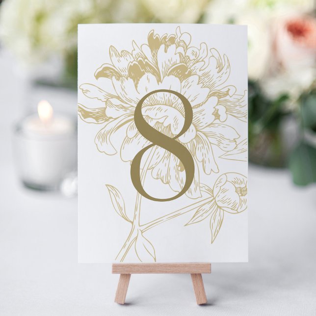 Elegant Gold Floral Peony Wedding Table Number (Creator Uploaded)