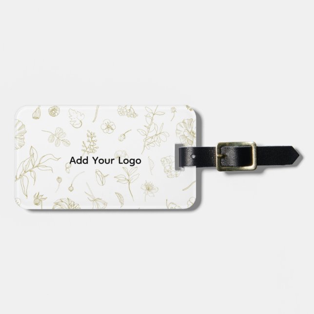 Elegant Gold Floral Personalised Luggage Tag |  (Front Horizontal)
