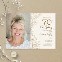 Elegant Gold Floral Photo 70th Birthday