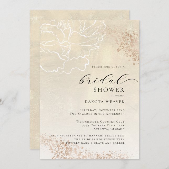 Elegant Gold Floral Photo Bridal Shower Invitation (Front/Back)