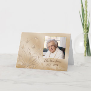 Elegant Gold Floral Photo Memorial Thank You Card