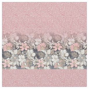 Elegant Gold floral pink Gradient Glitter Image Fabric