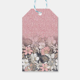 Elegant Gold floral pink Gradient Glitter Image Gift Tags