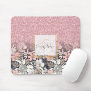 Elegant Gold floral pink Gradient Glitter Image Mouse Mat