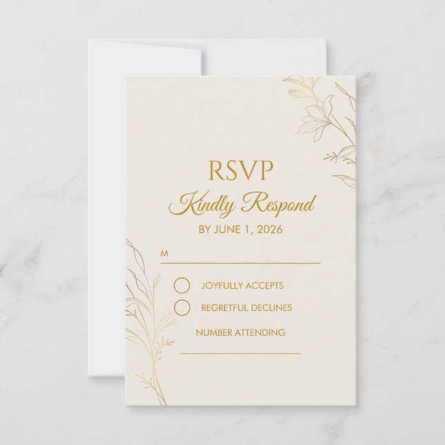 Elegant Gold Floral QR Code Wedding RSVP Card (Front)