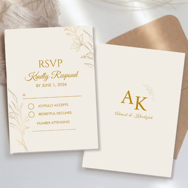Elegant Gold Floral QR Code Wedding RSVP Card (Creator Uploaded)