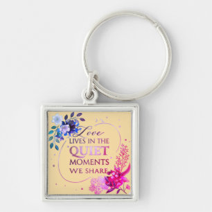 Elegant Gold Floral Quote Art Key Ring