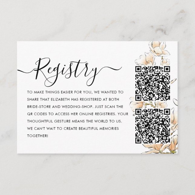 Elegant Gold Floral Registry QR Code Bridal Shower Enclosure Card (Front)